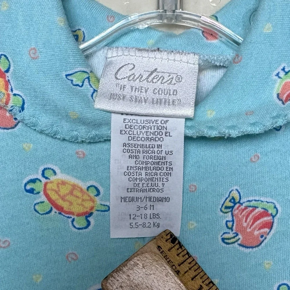 VTG Carter's Turtle Bird Fish Turtle Frog Blue Footed Sleeper Pajamas Baby 3-6 M